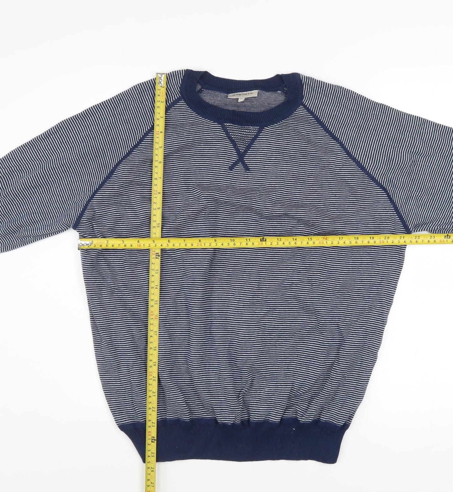Haworth Men Blue Striped Cotton Crew Neck Pullover Jumper XL