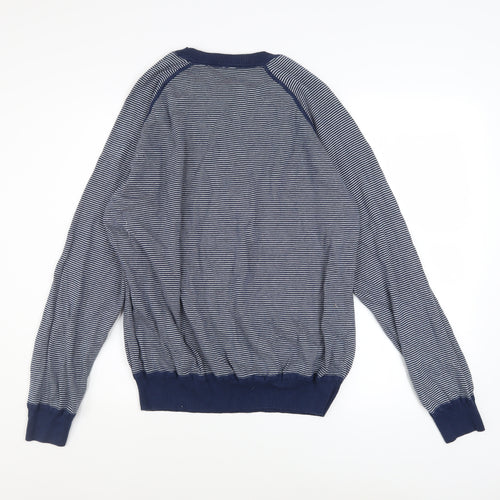 Haworth Men Blue Striped Cotton Crew Neck Pullover Jumper XL