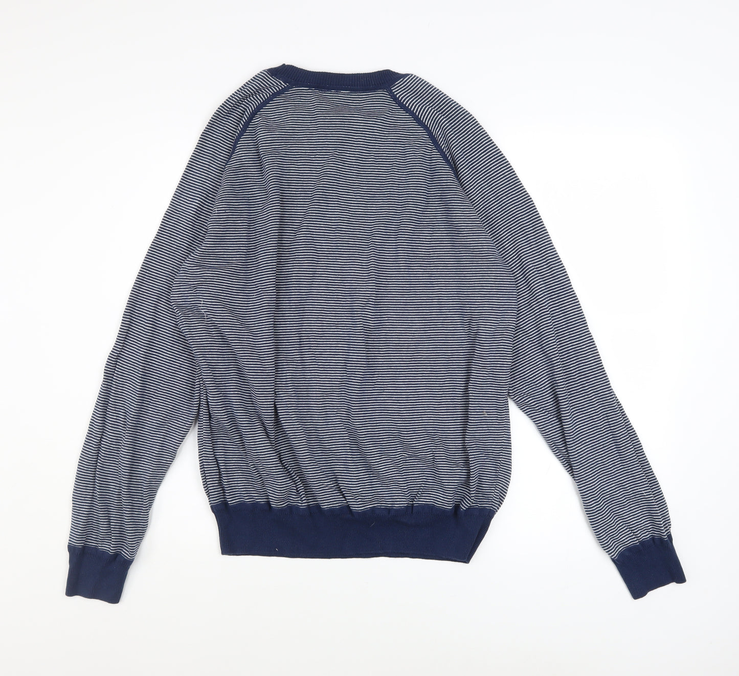 Haworth Men Blue Striped Cotton Crew Neck Pullover Jumper XL