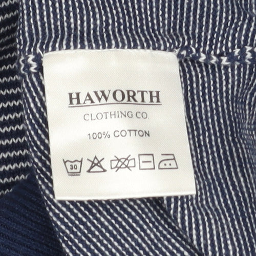 Haworth Men Blue Striped Cotton Crew Neck Pullover Jumper XL