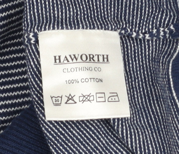 Haworth Men Blue Striped Cotton Crew Neck Pullover Jumper XL