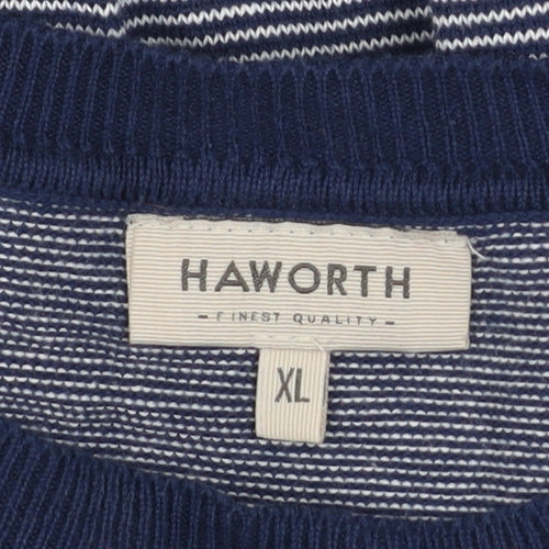 Haworth Men Blue Striped Cotton Crew Neck Pullover Jumper XL