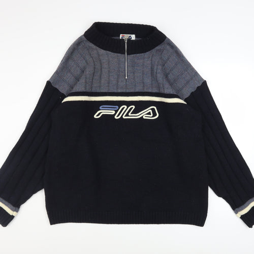 Fila Mens Blue High Neck Half Zip Knit Jumper Size L