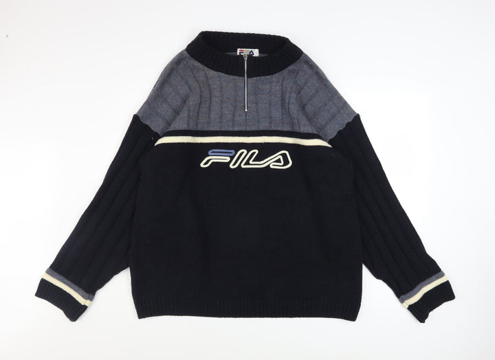 Fila Mens Blue High Neck Half Zip Knit Jumper Size L