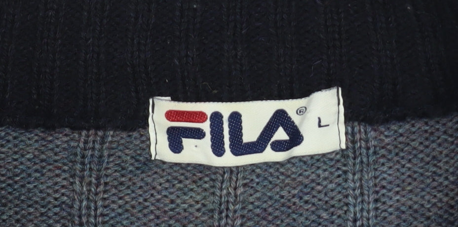 Fila Mens Blue High Neck Half Zip Knit Jumper Size L
