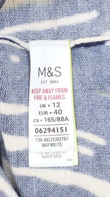 Marks and Spencer Women’s Blue Geometric Knit T-Shirt Size 12