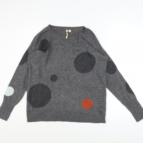 White Stuff Womens Grey Polka Dot Lambswool Jumper UK 10