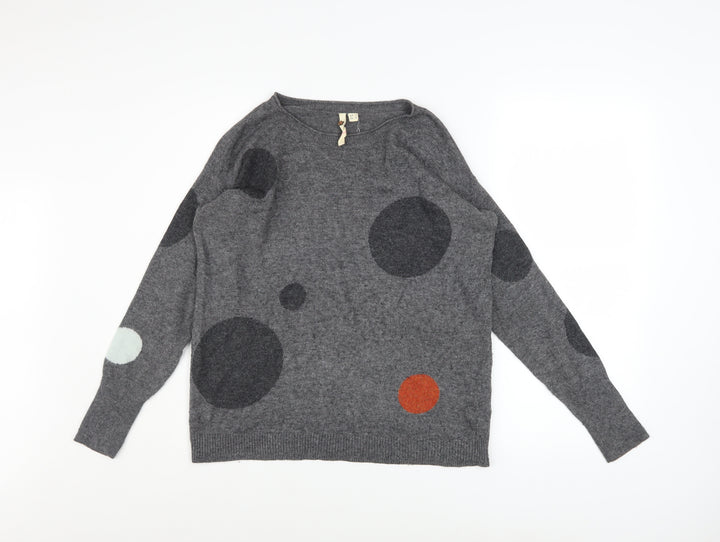 White Stuff Womens Grey Polka Dot Lambswool Jumper UK 10