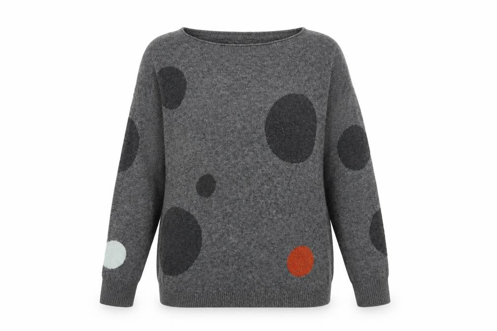 Front view of White Stuff women’s grey polka dot lambswool jumper uk 10