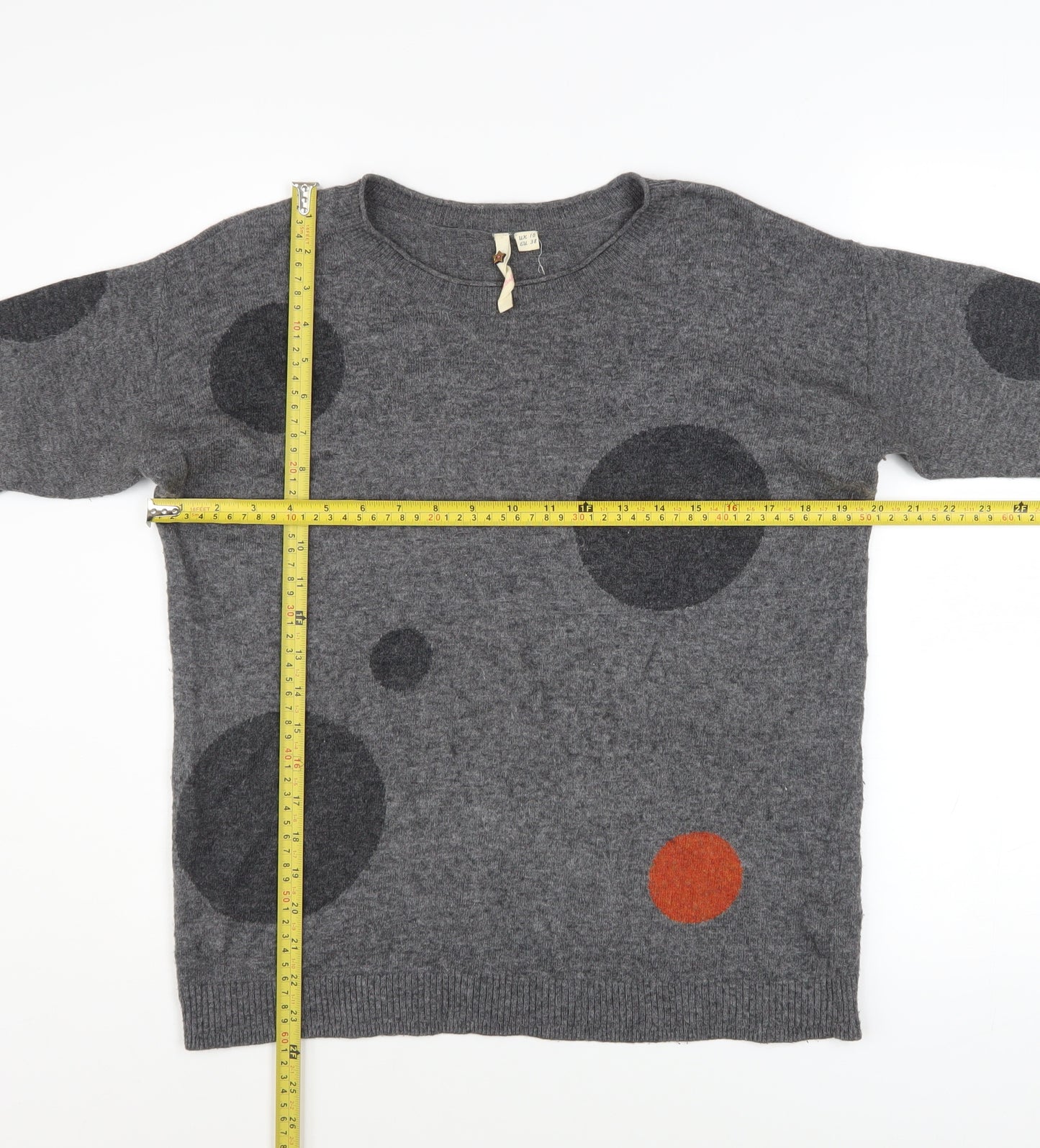 White Stuff Womens Grey Polka Dot Lambswool Jumper UK 10