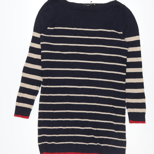 Oasis Women Blue Striped Jumper Dress M Long Sleeve Knit Casual