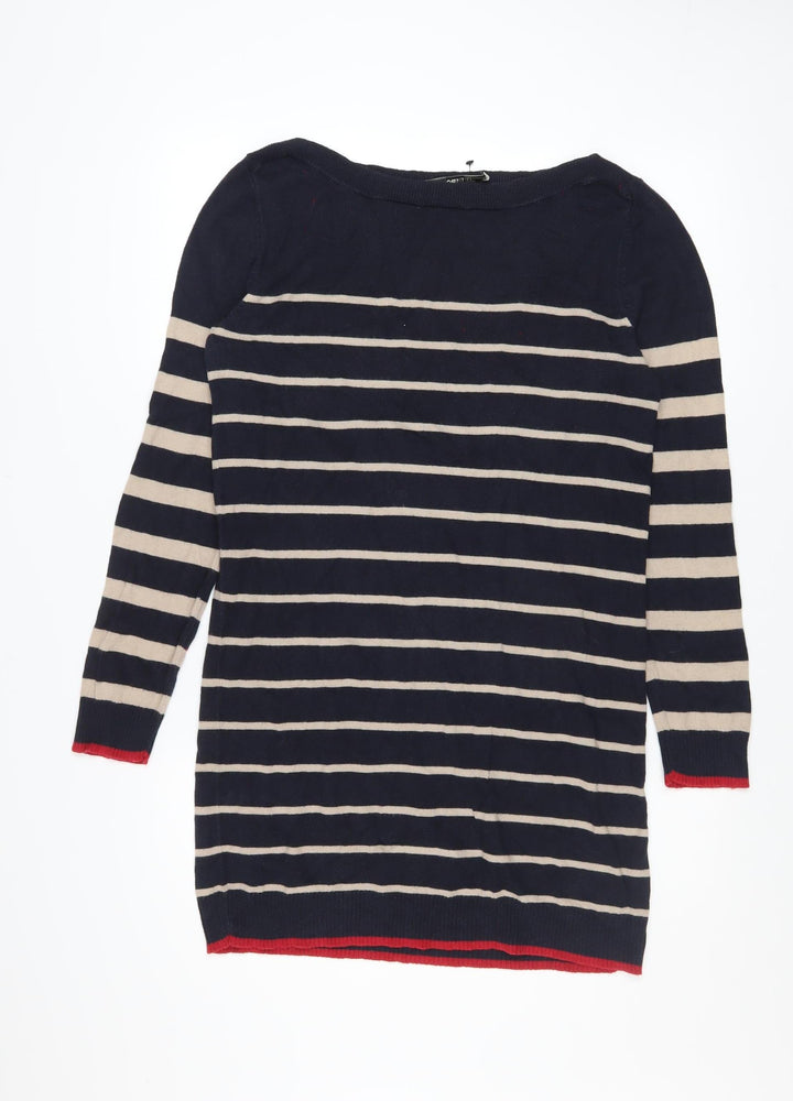 Oasis Women Blue Striped Jumper Dress M Long Sleeve Knit Casual
