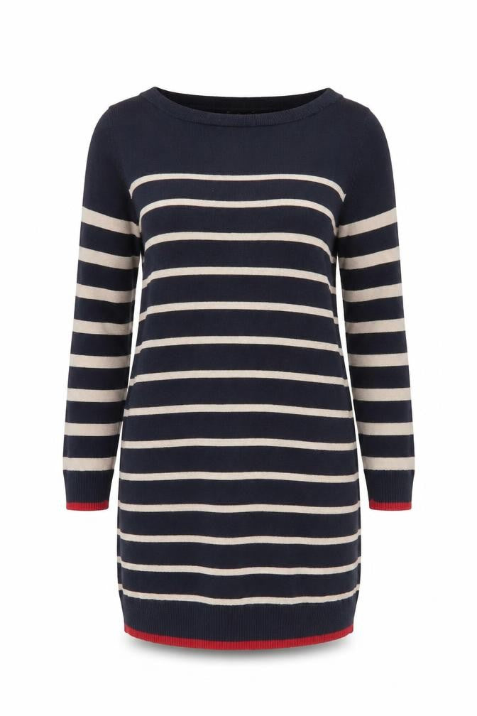 Oasis Women Blue Striped Jumper Dress M Long Sleeve Knit Casual
