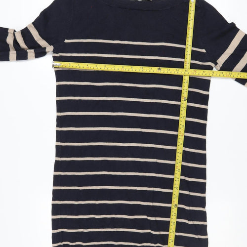 Oasis Women Blue Striped Jumper Dress M Long Sleeve Knit Casual