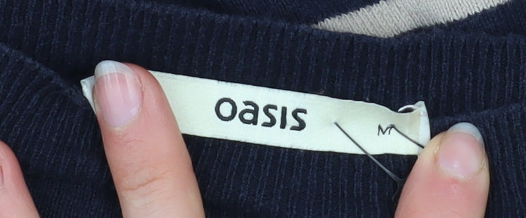 Oasis Women Blue Striped Jumper Dress M Long Sleeve Knit Casual