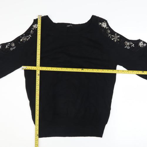 Roman Women Black Beaded Cold Shoulder Jumper Size 16
