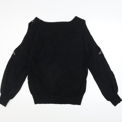Roman Women Black Beaded Cold Shoulder Jumper Size 16