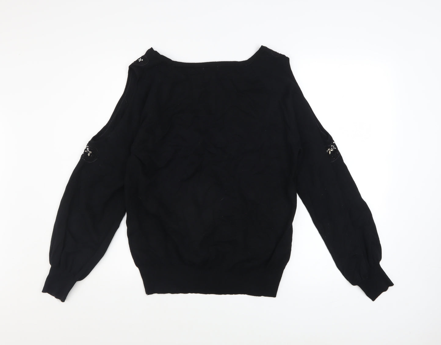 Roman Women Black Beaded Cold Shoulder Jumper Size 16