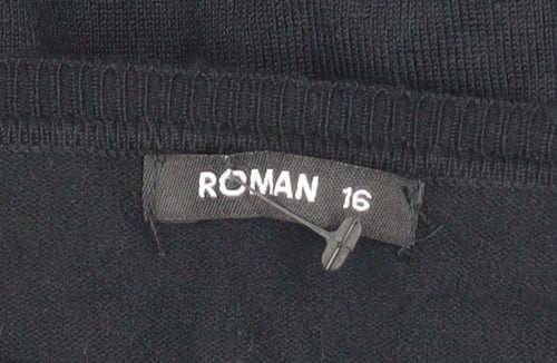 Roman Women Black Beaded Cold Shoulder Jumper Size 16