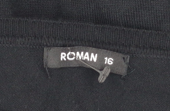 Roman Women Black Beaded Cold Shoulder Jumper Size 16