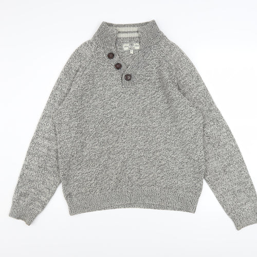 Next Men Grey Henley Jumper M Chunky Knit Wool Blend