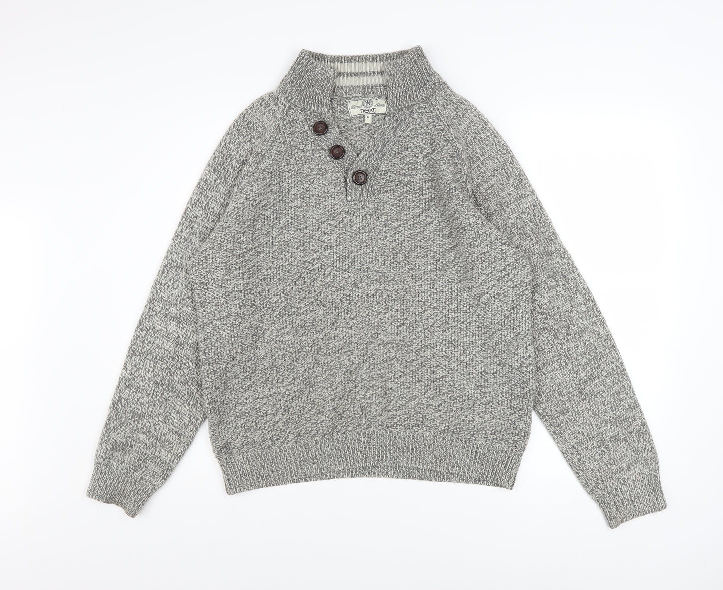 Next Men Grey Henley Jumper M Chunky Knit Wool Blend