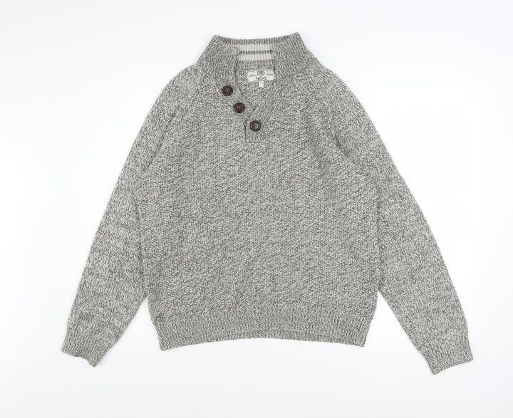 Next Men Grey Henley Jumper M Chunky Knit Wool Blend