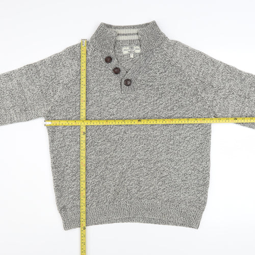 Next Men Grey Henley Jumper M Chunky Knit Wool Blend