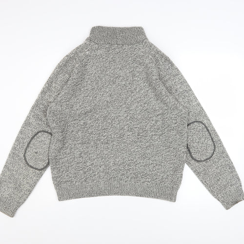 Next Men Grey Henley Jumper M Chunky Knit Wool Blend