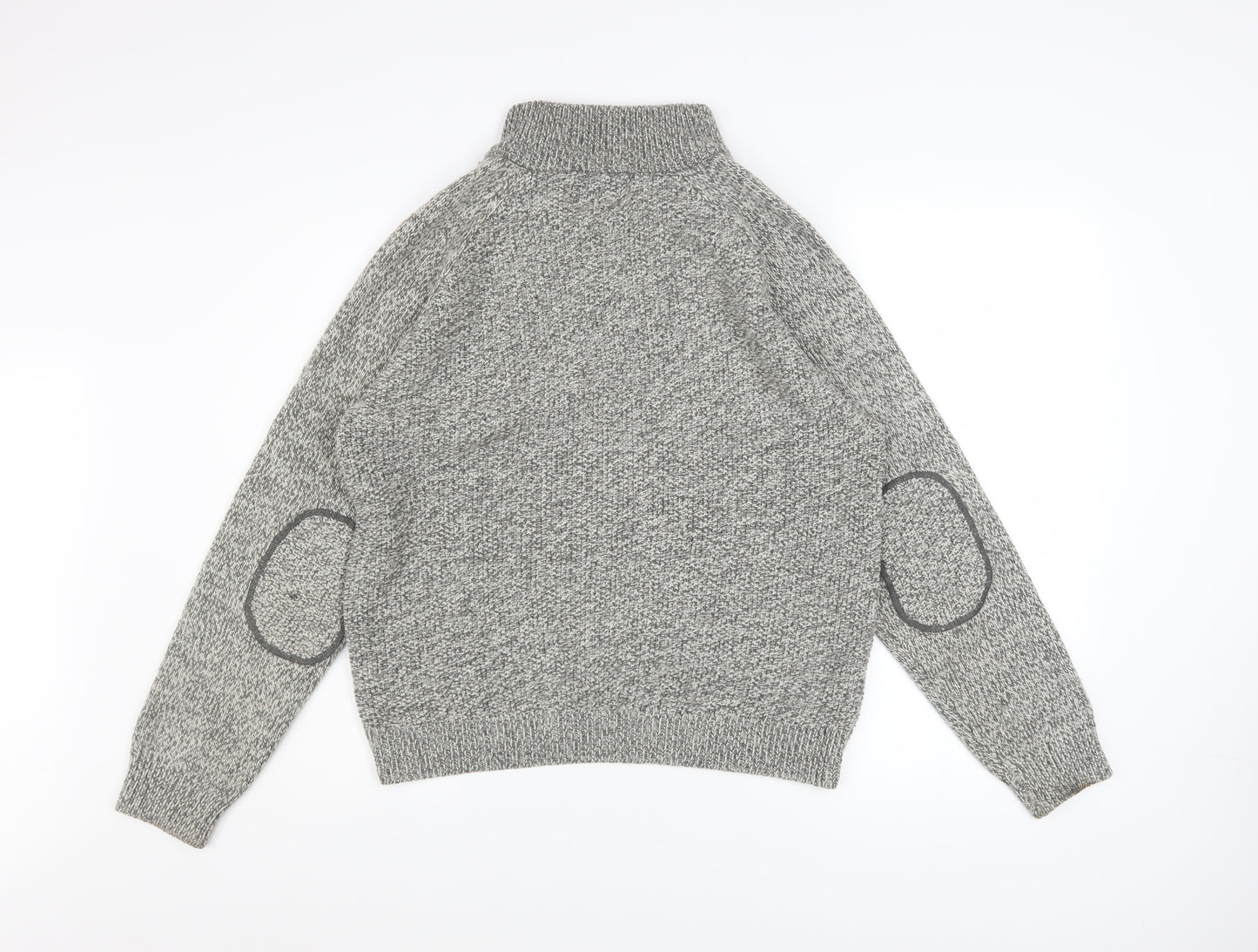 Next Men Grey Henley Jumper M Chunky Knit Wool Blend