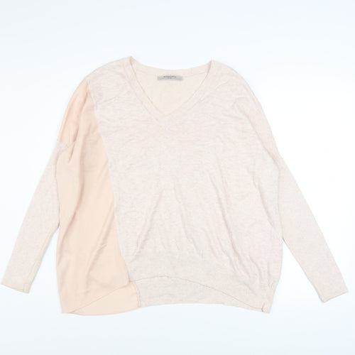 AllSaints Women's Beige V-Neck Pullover Jumper Size S Cotton Viscose Blend