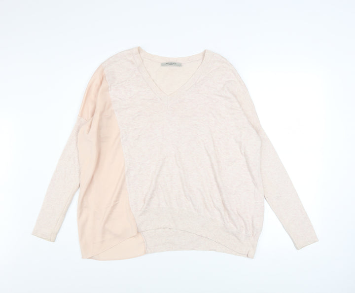AllSaints Women's Beige V-Neck Pullover Jumper Size S Cotton Viscose Blend