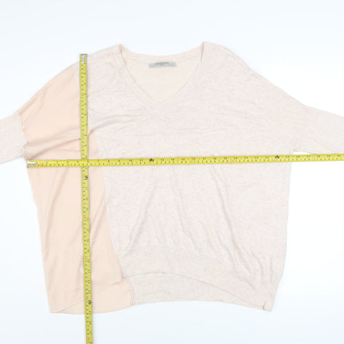 AllSaints Women's Beige V-Neck Pullover Jumper Size S Cotton Viscose Blend
