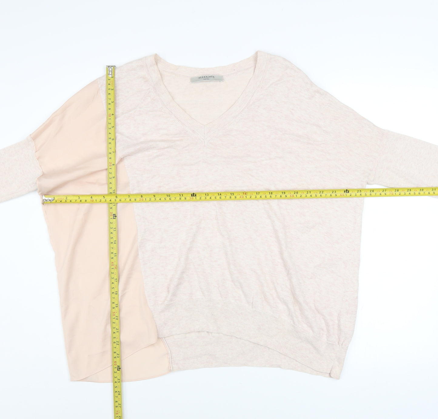 AllSaints Women's Beige V-Neck Pullover Jumper Size S Cotton Viscose Blend