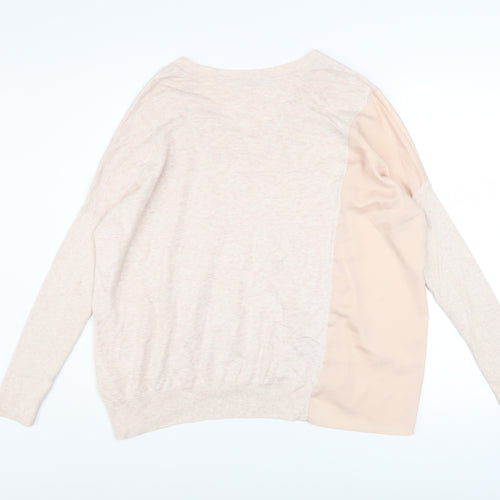 AllSaints Women's Beige V-Neck Pullover Jumper Size S Cotton Viscose Blend