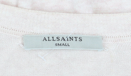 AllSaints Women's Beige V-Neck Pullover Jumper Size S Cotton Viscose Blend