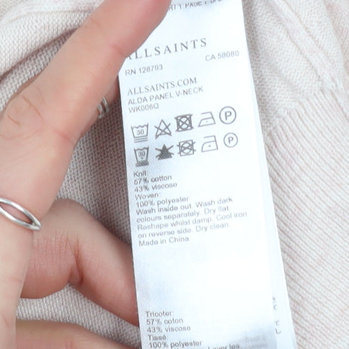 AllSaints Women's Beige V-Neck Pullover Jumper Size S Cotton Viscose Blend