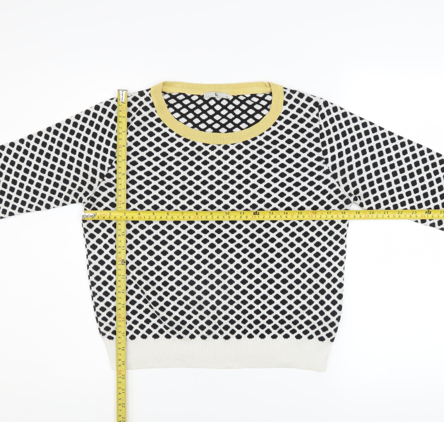 Tu Women's Black & White Geometric Knit Jumper Size 12