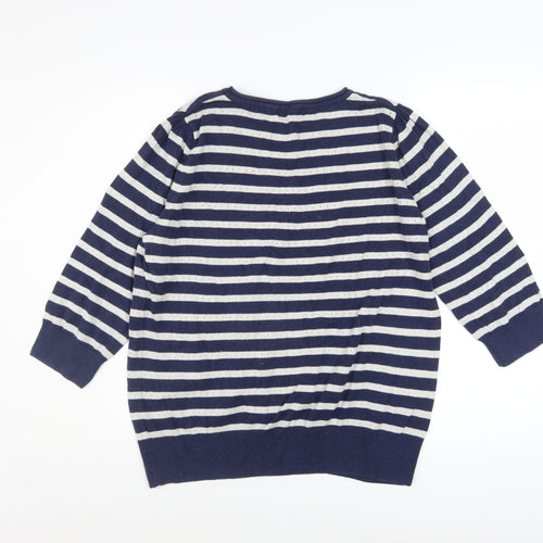 Red Herring Women's Blue Striped Cotton Jumper Size 16