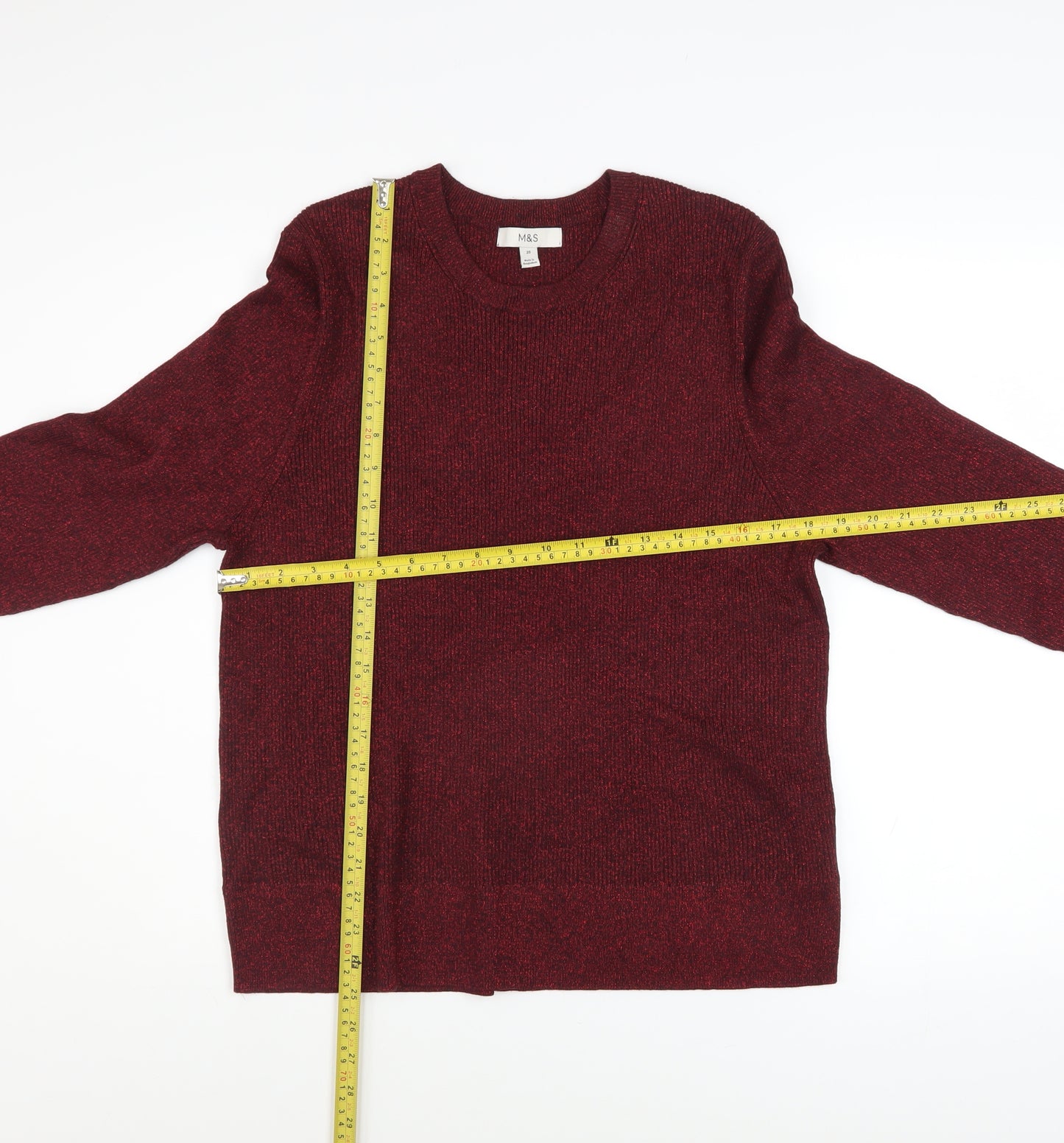Marks and Spencer Women's Red Glitter Knit Crew Neck Jumper Size 20