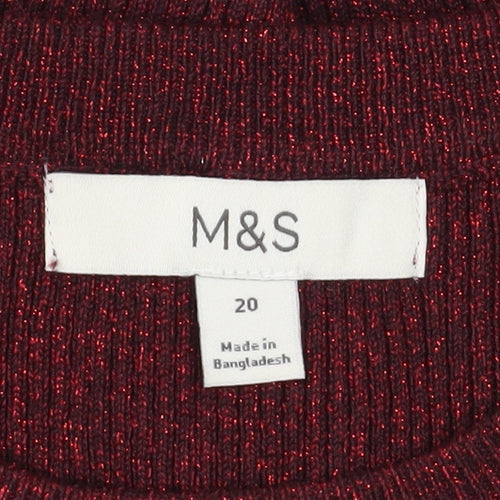 Marks and Spencer Women's Red Glitter Knit Crew Neck Jumper Size 20