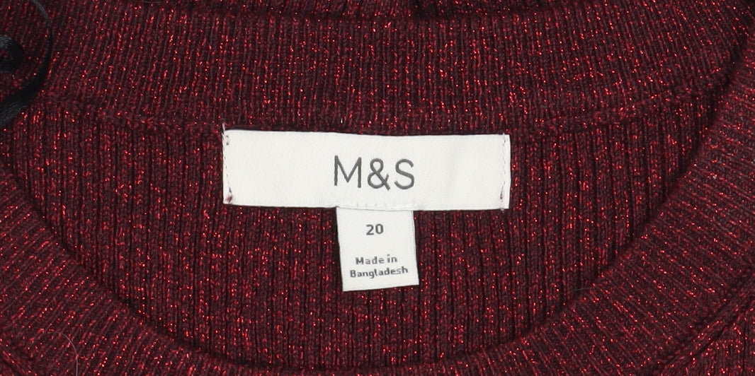Marks and Spencer Women's Red Glitter Knit Crew Neck Jumper Size 20