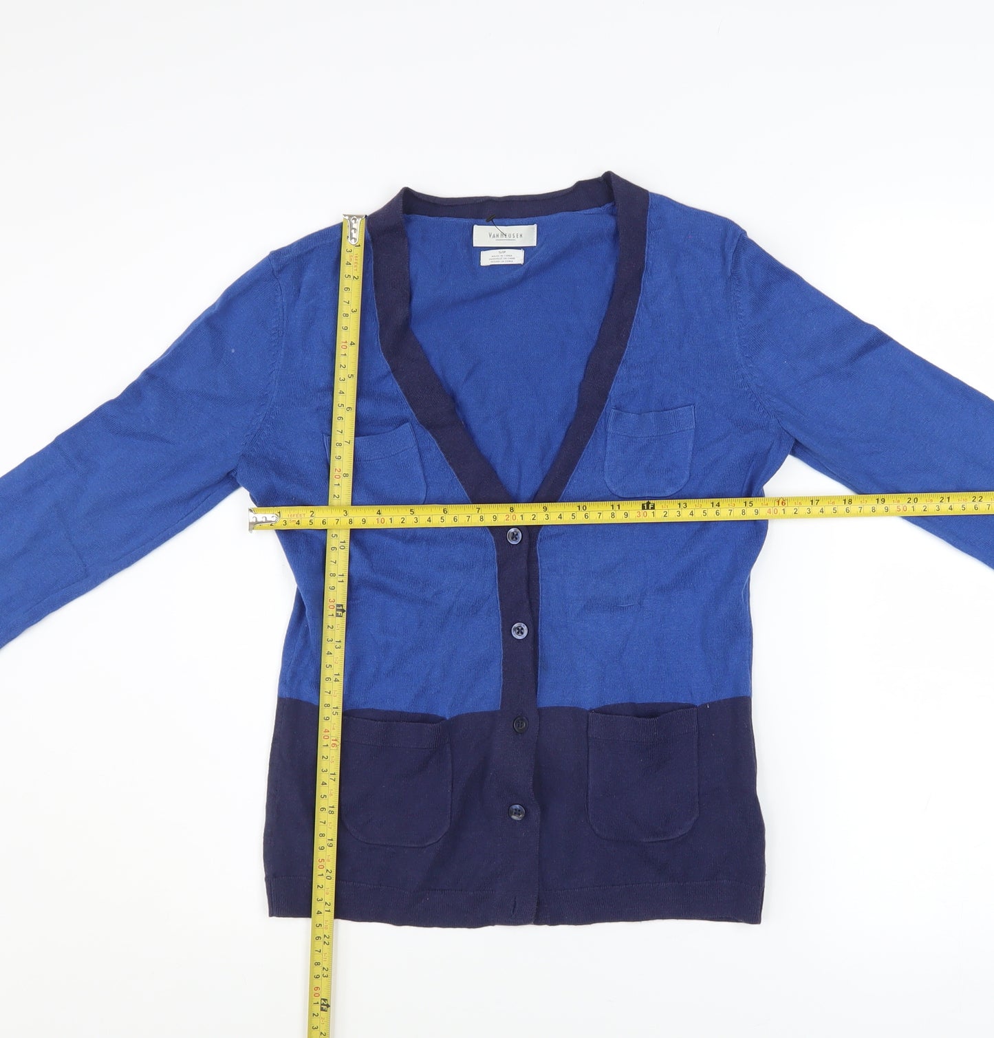 Van Heusen Women's Blue Cotton Cardigan S V-Neck Long Sleeve