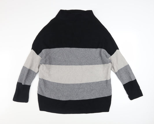 Selection Women's Black Grey Stripe Mock Neck XL Pullover Jumper