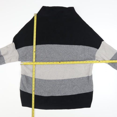 Selection Women's Black Grey Stripe Mock Neck XL Pullover Jumper