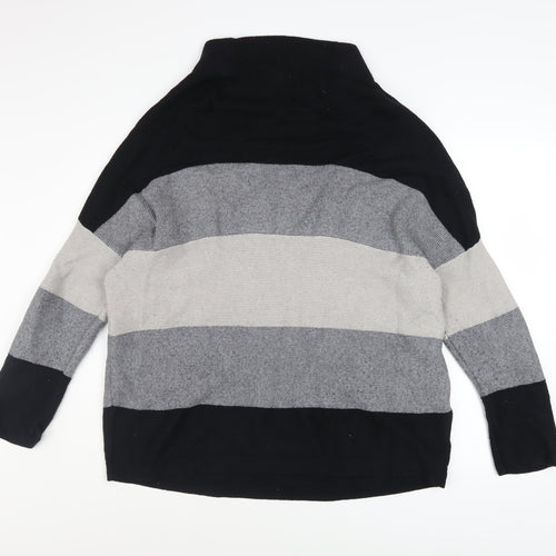 Selection Women's Black Grey Stripe Mock Neck XL Pullover Jumper