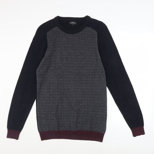 Next Men’s Blue Geometric Cotton Crew Neck Jumper Medium