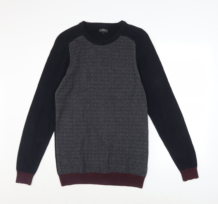 Next Men’s Blue Geometric Cotton Crew Neck Jumper Medium