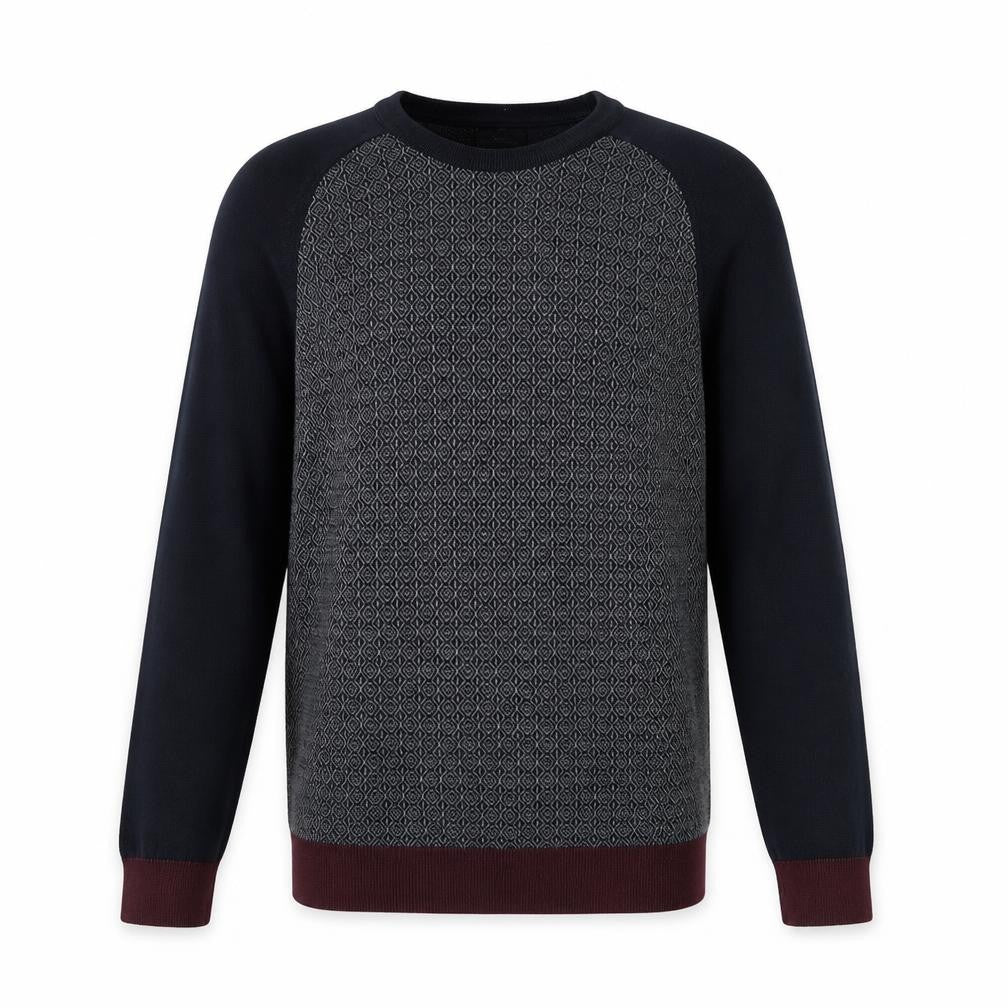 Front view of Next Men’s Blue Geometric Cotton Crew Neck Jumper Medium