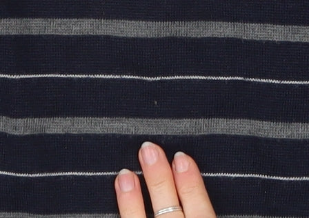 Marks and Spencer Men's Blue Striped Wool Blend V-Neck Jumper M